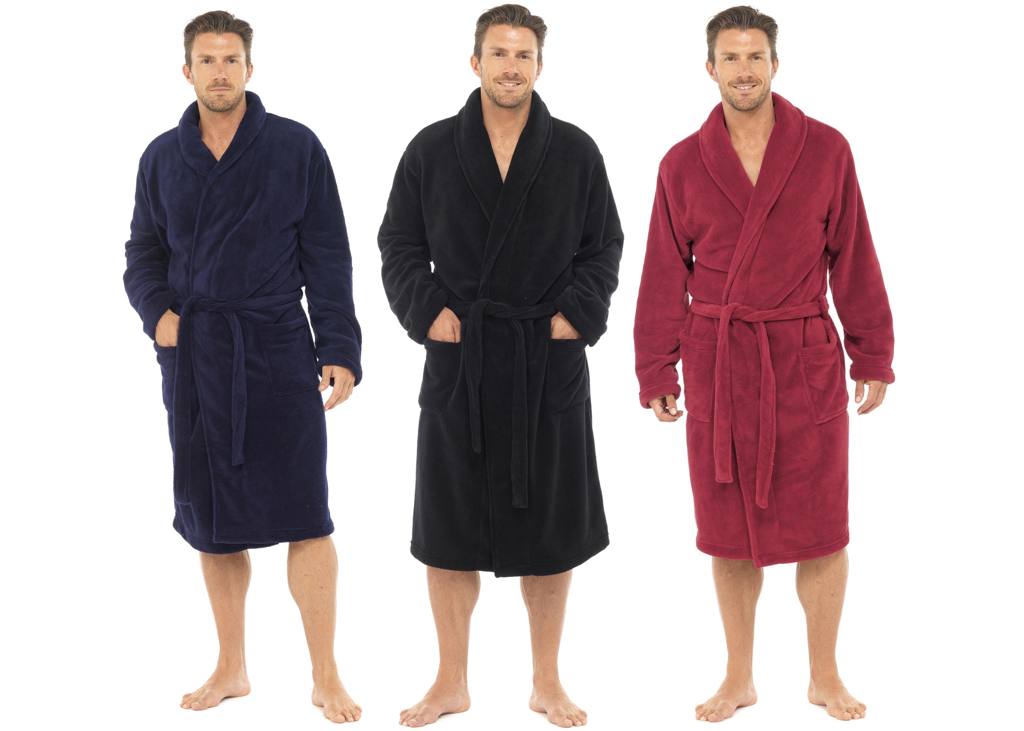 Mens Luxury Soft Fleece Bathrobe Dressing Gown Housecoat Warm Robe Xmas